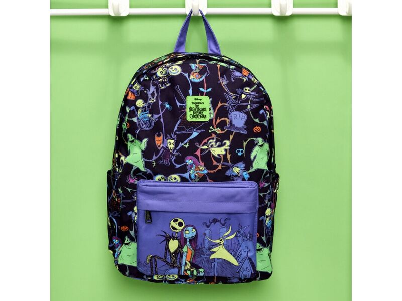 Mochila Pesadilla antes de Navidad de nailon de tamaño 44,4 x 29,2 x 12,7 cm, brilla en la oscuridad "con neón" loungefly